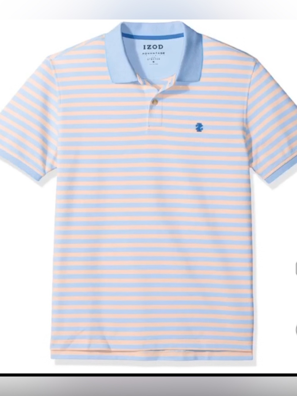 IZOD Advantage Performance Polo Shirt Blue Orange Striped, Men’s size medium